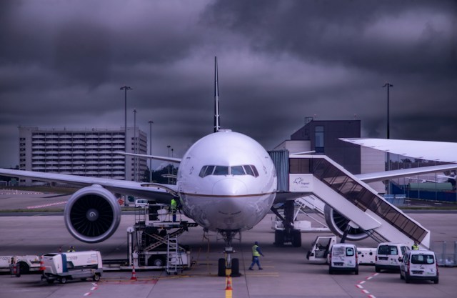 Passenger aircraft parked at an airport terminal